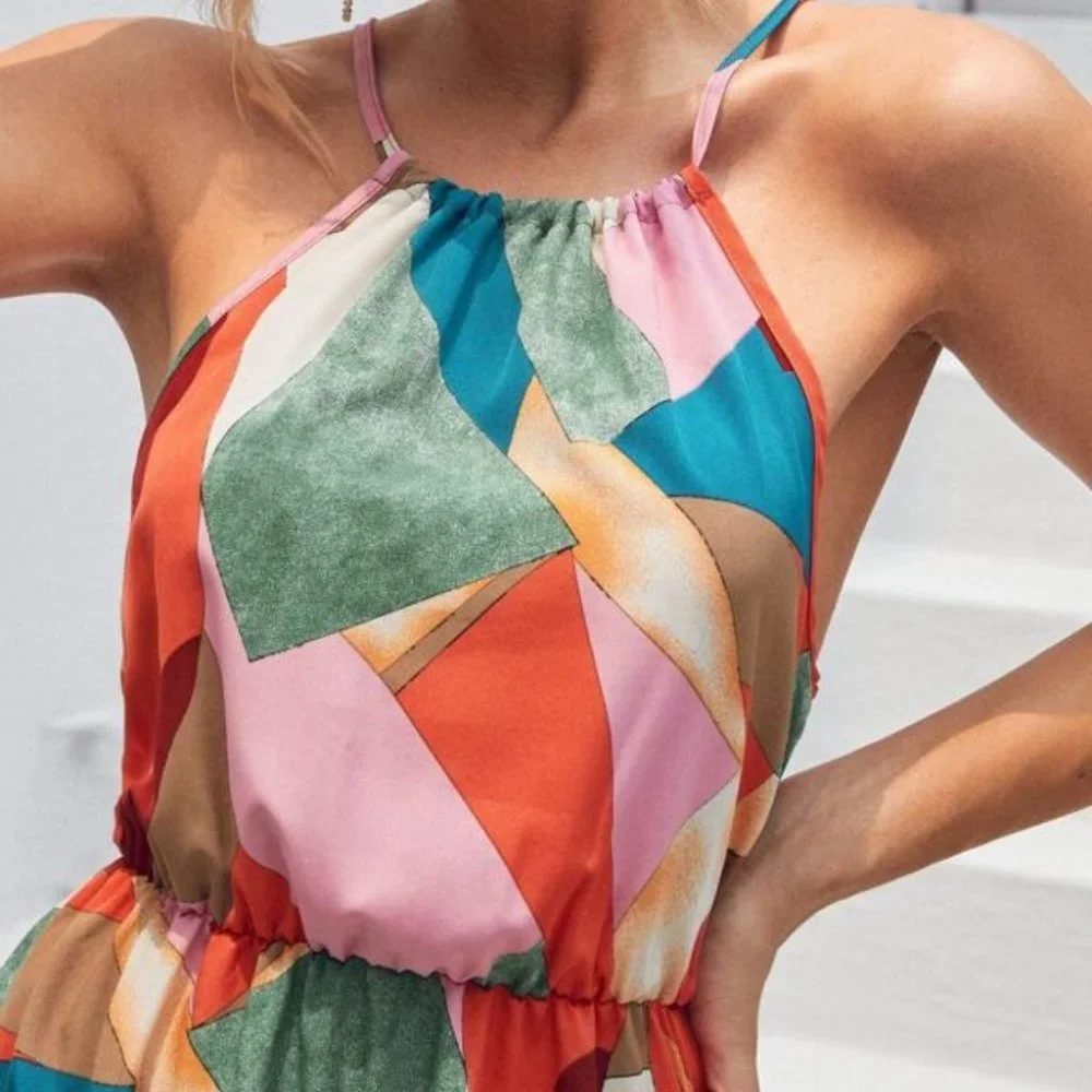 Multicolor Halter Ruffle Hem Maxi Dress - Picture 7 of 8